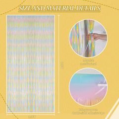 2 Pack Foil Fringe Backdrop – Pastel Rainbow Shiny Tinsel Curtains for Party Dec
