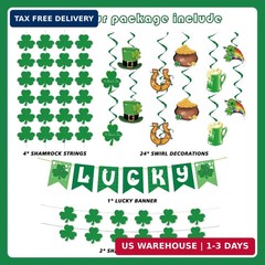 31Pcs St Patricks Day Decorations Pre-Assembled Shamrock Lucky Banner Garlands &