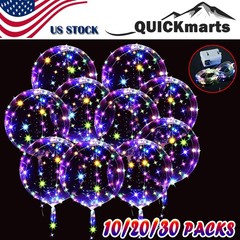 10/20/30Pcs LED BOBO Balloons Set 20″ Light Up Party Birthday Wedding Xmas Decor