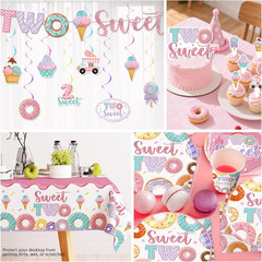 155 Pcs Two Sweet Birthday Decorations, Donut 2Nd Birthday Decorations for Girl