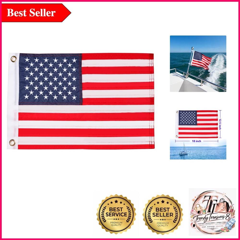 Patriotic 12.5×18″ Heavy Duty Nylon American Flag for Boats & More