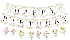 Flower Happy Birthday Banner Wildflower Butterfly Party Decorations Floral Garla