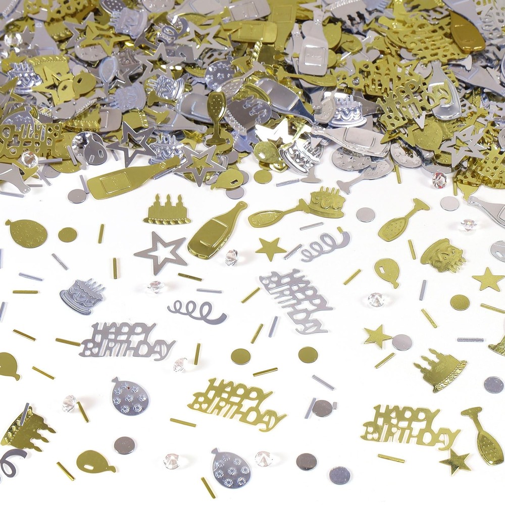 3000 PCS Light Gold Silver Happy Birthday Confetti Metallic Foil Table Decor