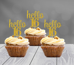 16th Birthday Decoration Glitter Cupcake Toppers (SET of 12) 20 Colors Available