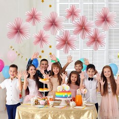 9 PCS Pink, Cherry Blossom Party Decorations, Paper Fans, Floral Backdrop, Decor