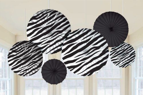 Zebra Print Party Supplies Paper Fan Decorations 6ct.