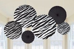 Zebra Print Party Supplies Paper Fan Decorations 6ct.