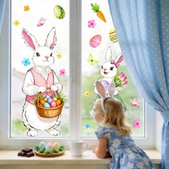 Easter Window Cling Extra Large Easter Bunny Decals Rabbit Egg Carrots Double-Si