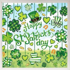 9 Sheets St. Patrick’s Day Window Clings Green Shamrock Clover Gold Coin Wind