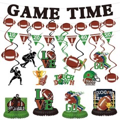 Koeilay Game Time Football Banner & Decorations Green Brown Party Supplies
