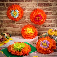 24 Pcs Cinco De Mayo Party Decorations Mexican Flowers Tissue Pom Fiesta Flow…