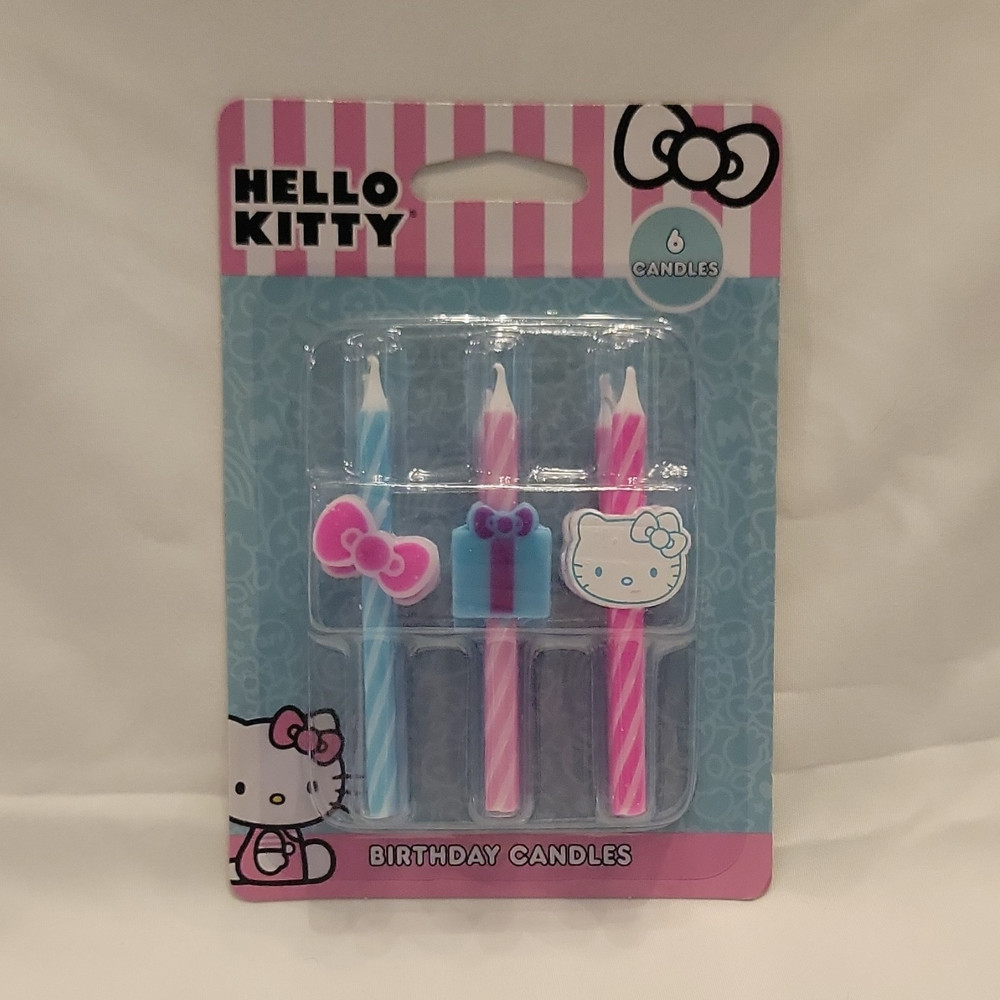 Hello Kitty Number 6 Birthday Candles Wax Multicolor Striped Party Theme