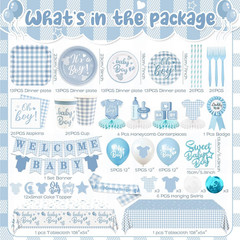 Blue Baby Shower Decorations Boy Blue Gingham Welcome Baby and Body Cloth Banner
