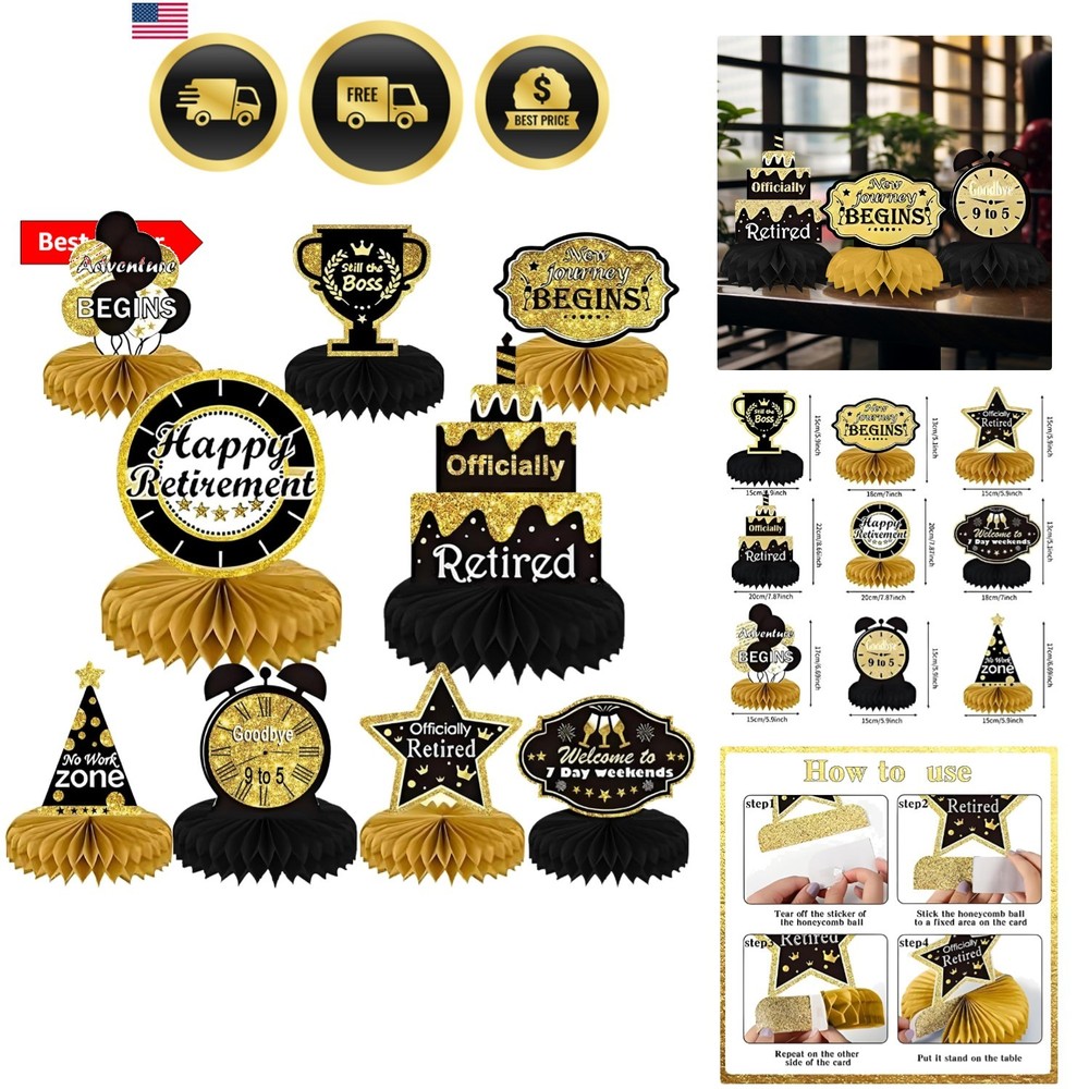 Retirement Party Decorations Centerpieces Black Gold 9pcs for Table Festive E…