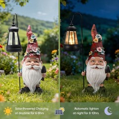 Garden Gnomes Statue with Solar Lantern, Outdoor Gnome Decorations for Yard, …