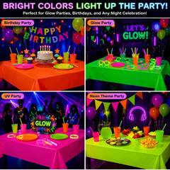 Oigco 4 Pack Neon Tablecloths, Neon Party Decorations, Pink Orange Green Glow in