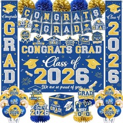 Class of 2026 Graduation Decorations – Blue & Gold Party Supplies, Congrats Grad
