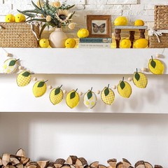 Lemon Felt Banner Garland Decor Vintage 3D Fruit Hanging Garland with Wooden …