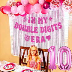 10Th Birthday Decorations Pink in My Double Digits Era Banner Double Digits Birt