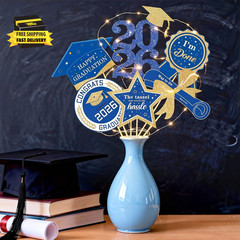 Graduation Decorations for Class of 2026-30Pcs Glitter Blue Gold Graduation Tabl