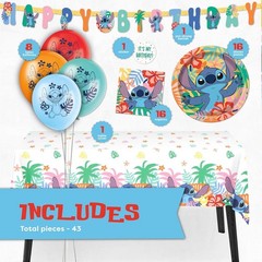 Lilo and Stitch Birthday Party Decorations for 16, Banner, Tablecloth, Balloons