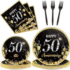 Durable Paper Tableware Set for 50th Anniversary – 96 Pieces for Celebrations