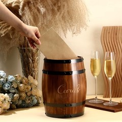 Wedding Oak Whiskey Barrel Card Box with Slot Gift Light Brown