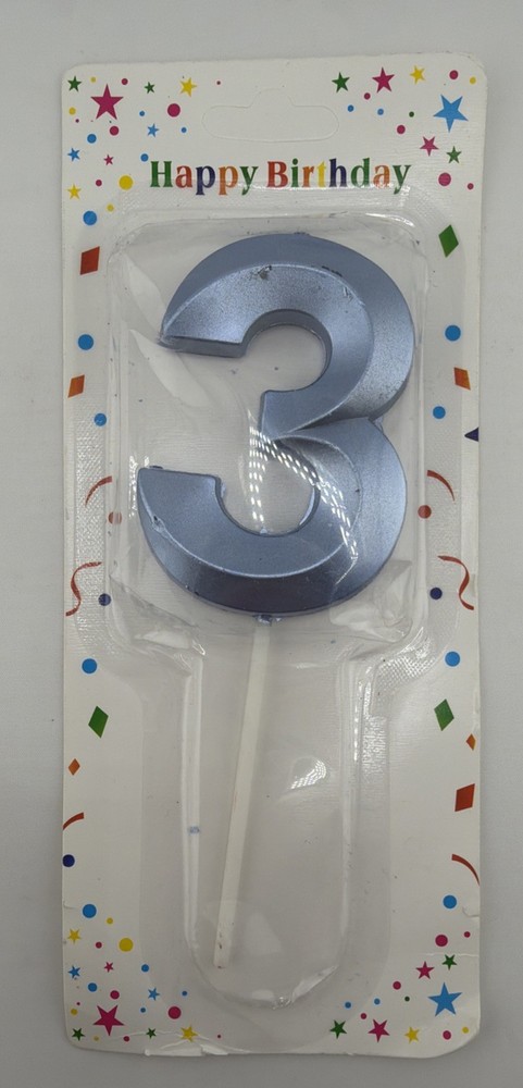 Blue Number 3 Birthday Cake Candle Kids Party Decoration 3rd Birthday.