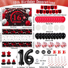 16Th Birthday Decorations for Boys Girls Red Black, Sweet 16 Party Decorations w