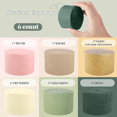 Wedding Party Decorations, 6 Rolls Sage Green Crepe Paper Streamers or Green Boh