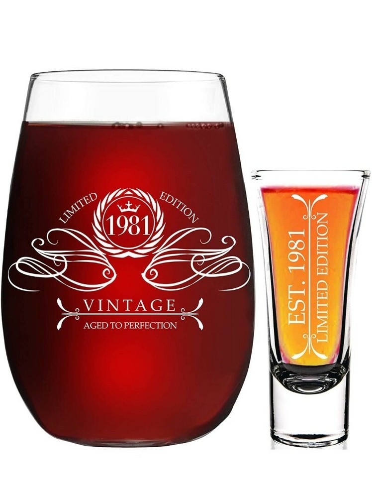 Wine Glass + 2 Oz Shot Glass 41st great Birthday gift