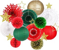 Christmas Party Decorations, Merry Christmas Banner Honeycomb Santa Hats Trees H