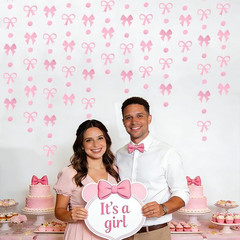 Pink Bow Garland Hanging Decorations, 13FT X 3, Cute Pink Bow Circle Bunting Ban