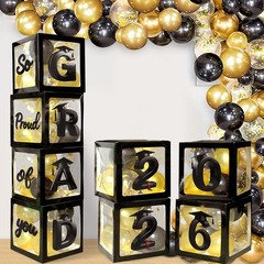 2026 Graduation Balloon Boxes Decorations, 4pcs Graduation Blocks with 32pcs …