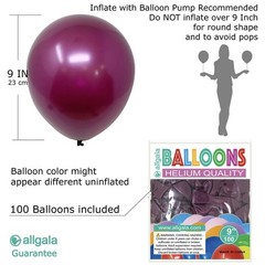 100 Count 9 Inch HeliumGrade Burgundy Latex Balloons for Parties & Events