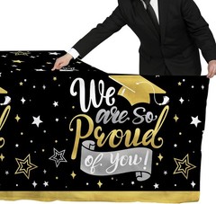 Graduation Decorations 2026-2 Pcs Black and Gold Gongrats Grad Tablecover for