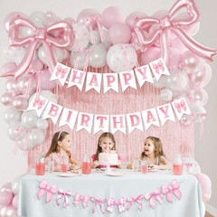 Pink Bow Party Decorations – Coquette Birthday Decorations Include Banner Pearl