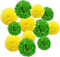 12pcs Yellow Green Paper Pom Poms 12″ 10″ Ceiling Wall Hanging Tissue Flowers