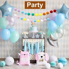 2pcs Pom Pom Garland 6.6Ft 30 Balls for Crafts Decor White Pink Blue