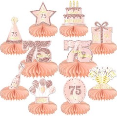 10 PCS Rose Gold Pink 75th Birthday Honeycomb Table Topper Centerpieces