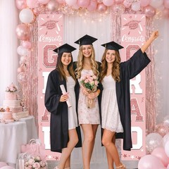 Graduation Decorations 2026, Pink Rose Gold Door Porch Signs, Graduation Bann…