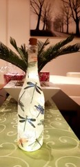 Hand Decorated Light Up Bottle Lamp with Dragonfly Design One of a Kind Unique G