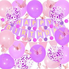 Purple Pink Birthday Party Decorations for Women Girls with Happy Birthday Banne