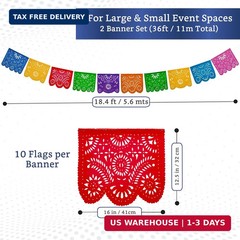 Mexican Party Banners (2 Pack with 10 Plastic Flags per Banner) – Papel Picado M
