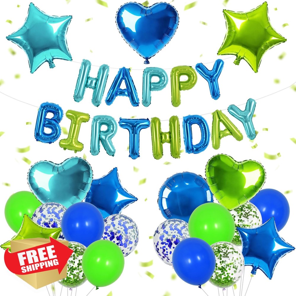 TONIFUL Happy Birthday Decorations Kit Blue Green