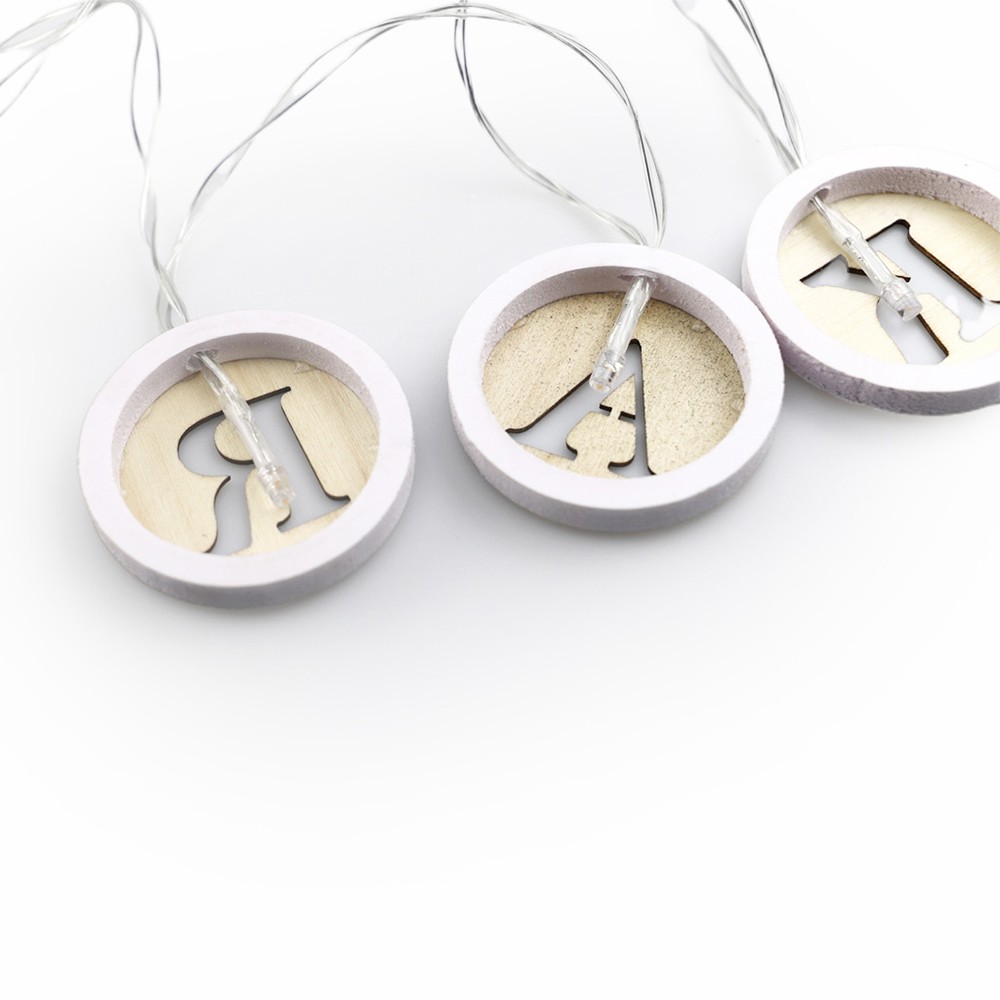 1-Wooden Round Shape Hollow Mubarak Letters L-ED String Light Decoration For