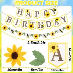 3PC Felt Sunflower Happy Banner,Party Decorations Pre-Strung 3D Sign with Bee…