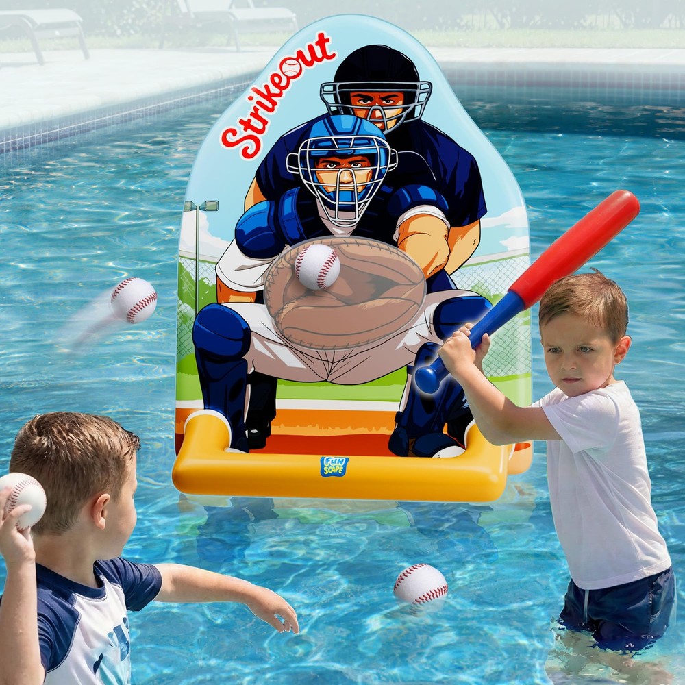 Funscape Kids Inflatable Baseball Pool Toy, Fun Swimming Soft Ball Toss Game