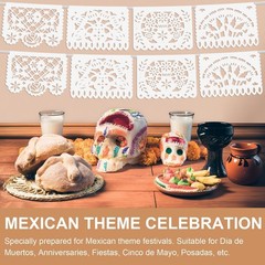 6Pack White Papel Picado Banner, Cinco De Mayo Plastic Mexican Party Banner W…