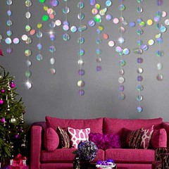 Iridescent Party Decorations Holographic Circle Garlands Disco Theme Decorati…
